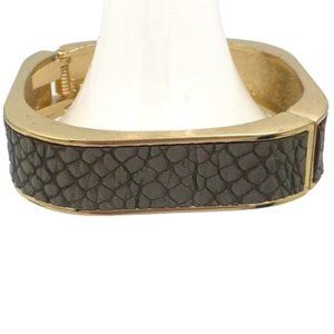 Gold Tone Faux Snake Square Hinged Bangle